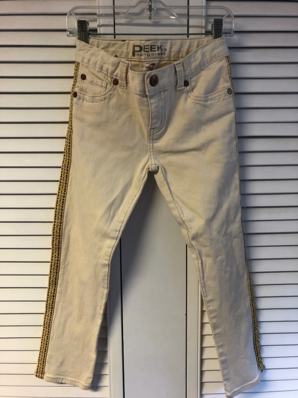 Peek Kids size 10 Cream Side-Trim Denim Pants